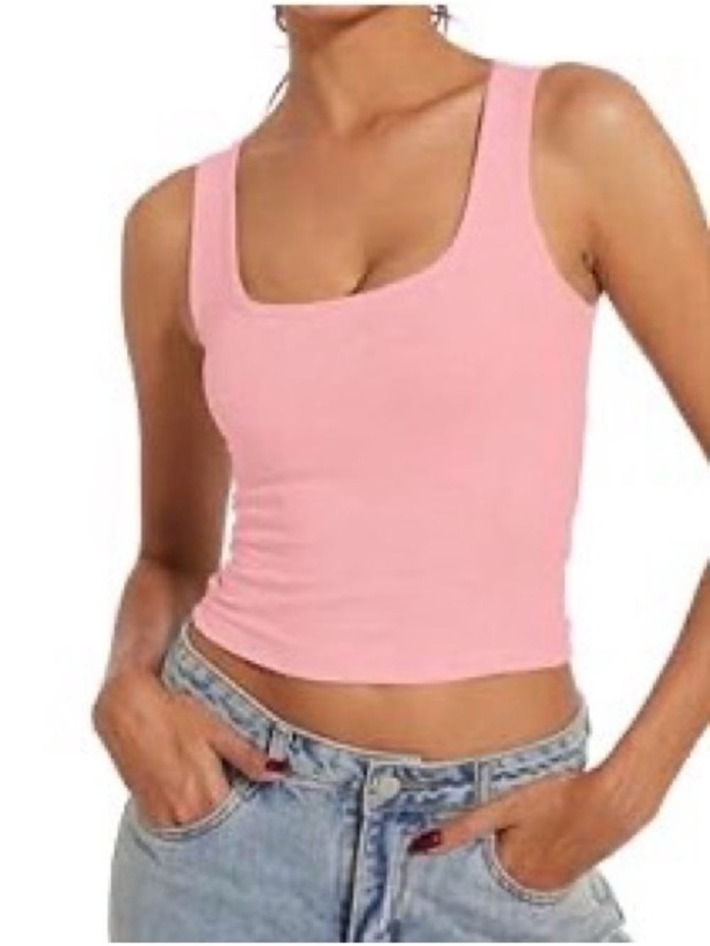 AnotherChill Women’s Ribbed Crop Tank Top Scoop Neck - Pink - XS